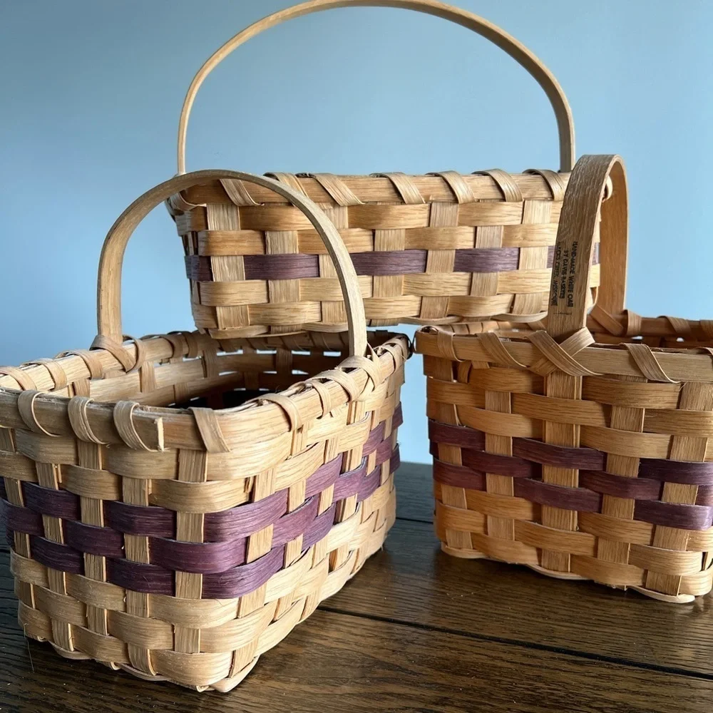 Vintage Hand Woven White Oak Cherokee Gathering Davis Basket Walnut/Bloodroot